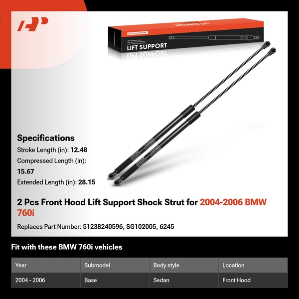 2 Pcs Front Hood Lift Support Shock Strut for 2004-2006 BMW 760i