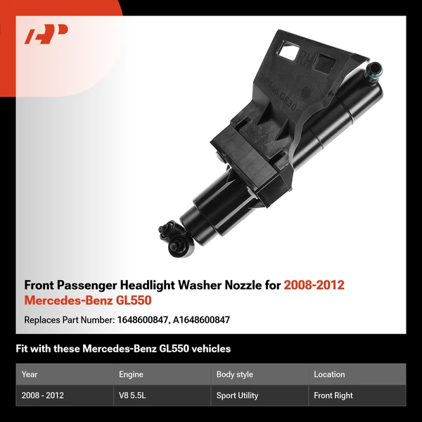 Front Passenger Headlight Washer Nozzle for 2008-2012 Mercedes-Benz GL550