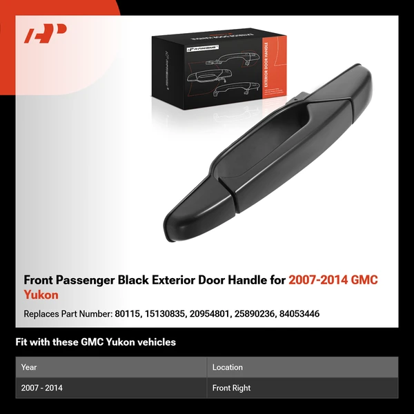 Front Passenger Black Exterior Door Handle for 2007-2014 GMC Yukon
