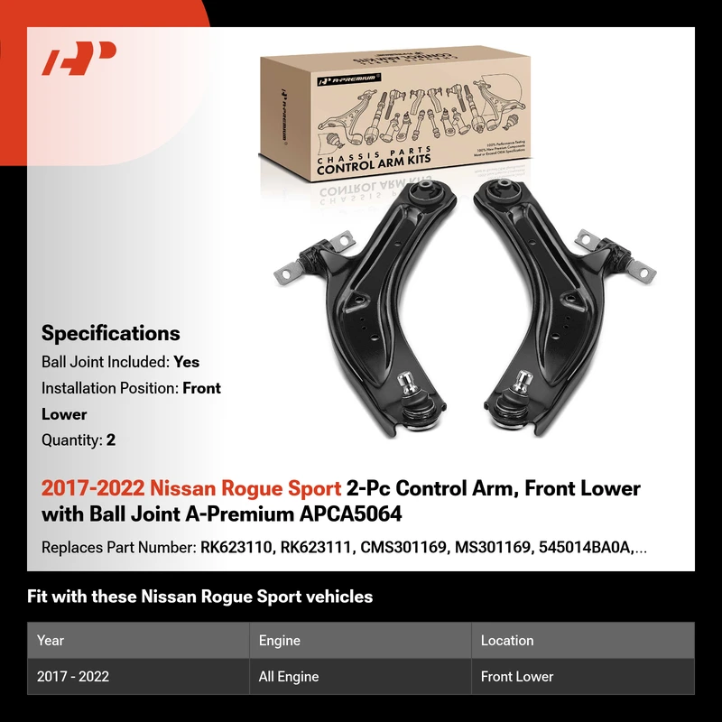 2017-2022 Nissan Rogue Sport 2-Pc Control Arm, Front Lower with Ball Joint A-Premium APCA5064