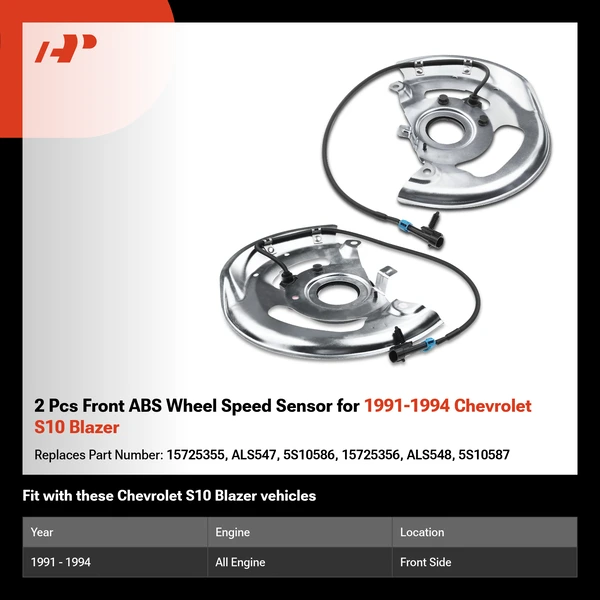 2 Pcs Front ABS Wheel Speed Sensor for 1991-1994 Chevrolet S10 Blazer