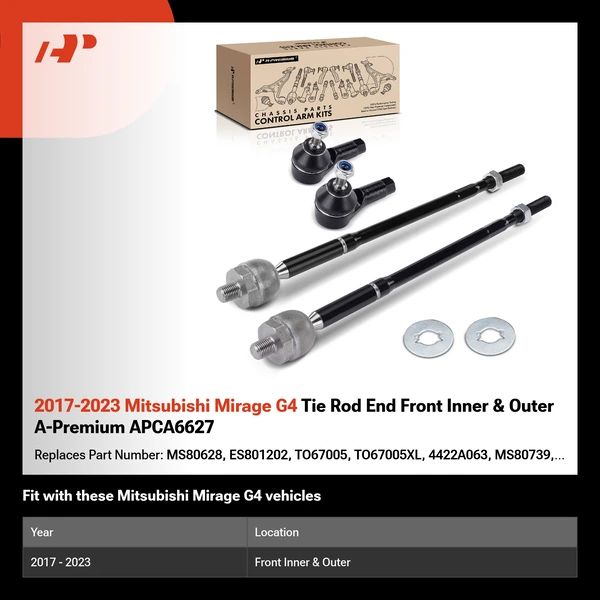 2017-2023 Mitsubishi Mirage G4 Tie Rod End Front Inner & Outer A-Premium APCA6627