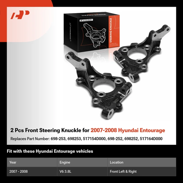 2 Pcs Front Steering Knuckle for 2007-2008 Hyundai Entourage