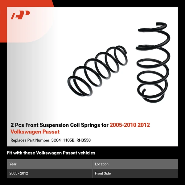 2 Pcs Front Suspension Coil Springs for 2005-2010 2012 Volkswagen Passat