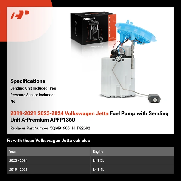2019-2021 2023-2024 Volkswagen Jetta Fuel Pump with Sending Unit A-Premium APFP1360