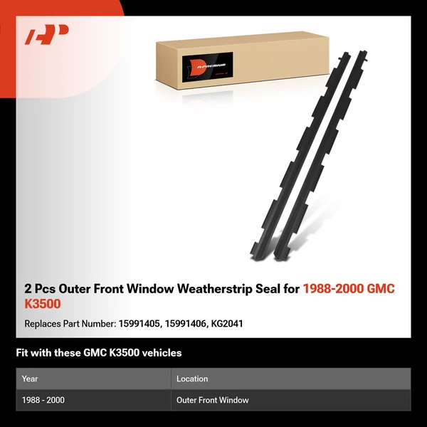 2 Pcs Outer Front Window Weatherstrip Seal for 1988-2000 GMC K3500