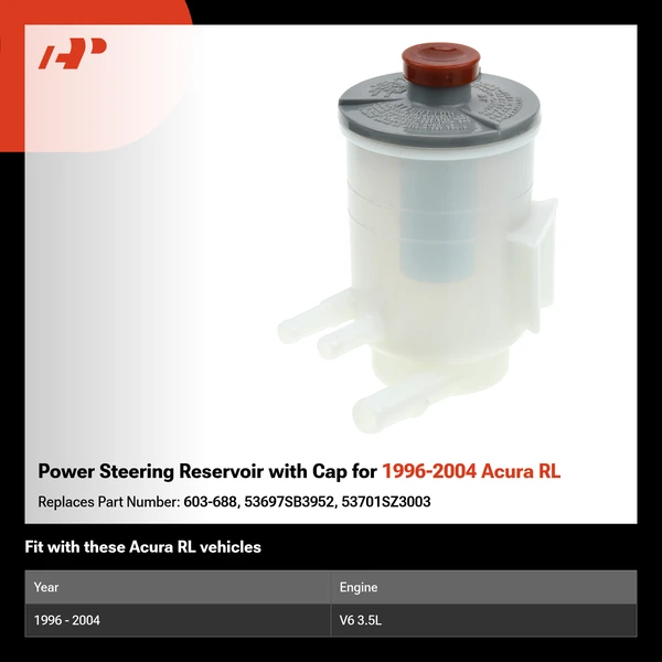 Power Steering Reservoir with Cap for 1996-2004 Acura RL