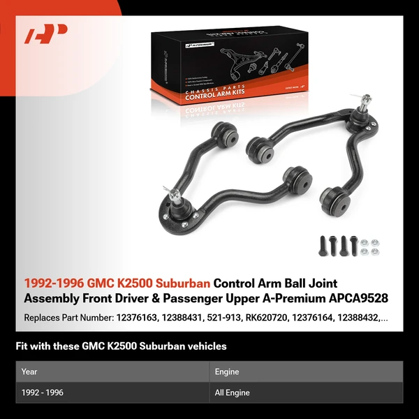 1992-1996 GMC K2500 Suburban Control Arm Ball Joint Assembly Front Driver & Passenger Upper A-Premium APCA9528