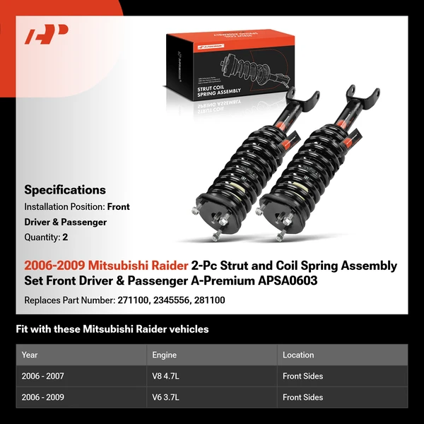 2006-2009 Mitsubishi Raider 2-Pc Strut and Coil Spring Assembly Set Front Driver & Passenger A-Premium APSA0603