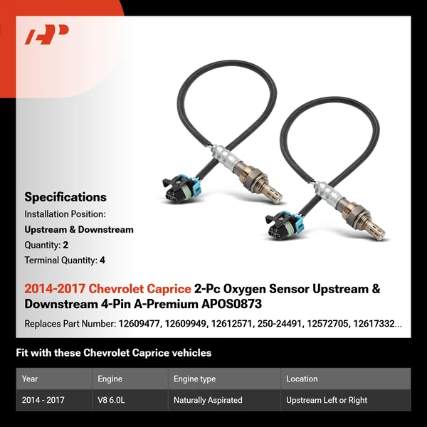 2014-2017 Chevrolet Caprice 2-Pc Oxygen Sensor Upstream & Downstream 4-Pin A-Premium APOS0873