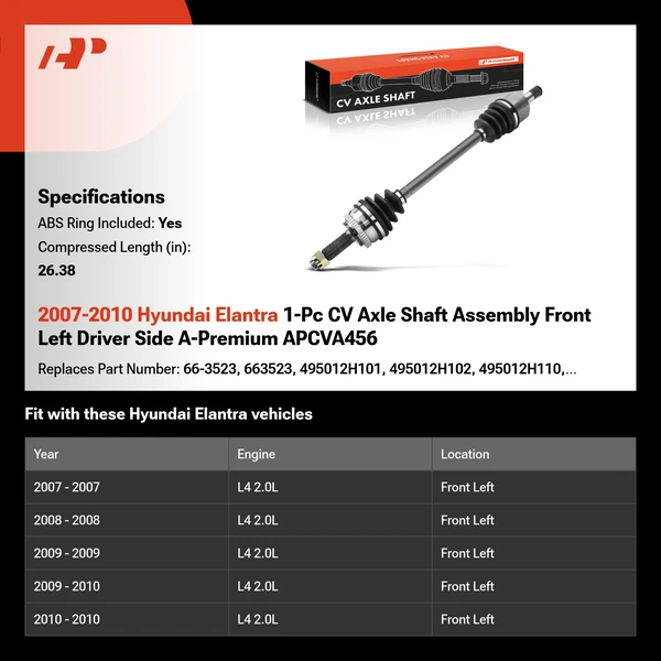 2007-2010 Hyundai Elantra 1-Pc CV Axle Shaft Assembly Front Left Driver Side A-Premium APCVA456