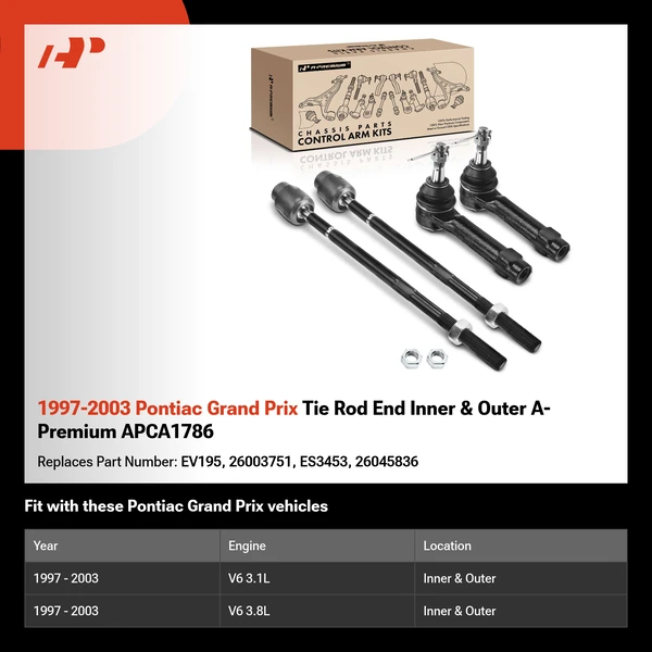 1997-2003 Pontiac Grand Prix Tie Rod End Inner & Outer A-Premium APCA1786