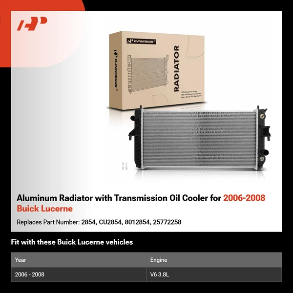 Aluminum Radiator with Transmission Oil Cooler for 2006-2008 Buick Lucerne