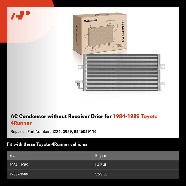 AC Condenser without Receiver Drier for 1984-1989 Toyota 4Runner