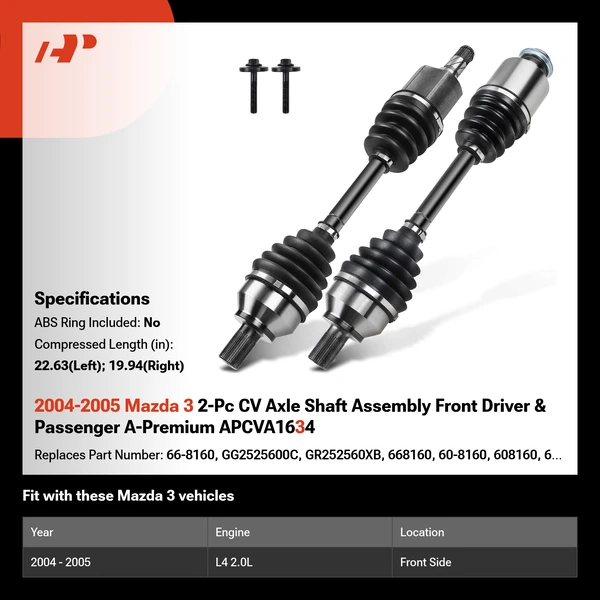 2004-2005 Mazda 3 2-Pc CV Axle Shaft Assembly Front Driver & Passenger A-Premium APCVA1634