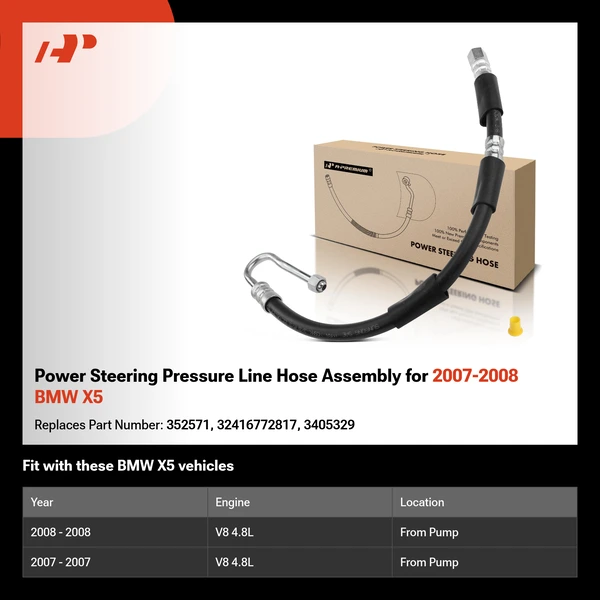 Power Steering Pressure Line Hose Assembly for 2007-2008 BMW X5