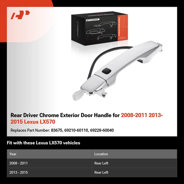 Rear Driver Chrome Exterior Door Handle for 2008-2011 2013-2015 Lexus LX570