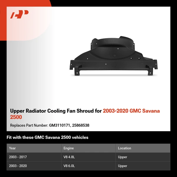 Upper Radiator Cooling Fan Shroud for 2003-2020 GMC Savana 2500