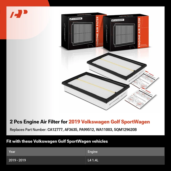 2 Pcs Engine Air Filter for 2019 Volkswagen Golf SportWagen