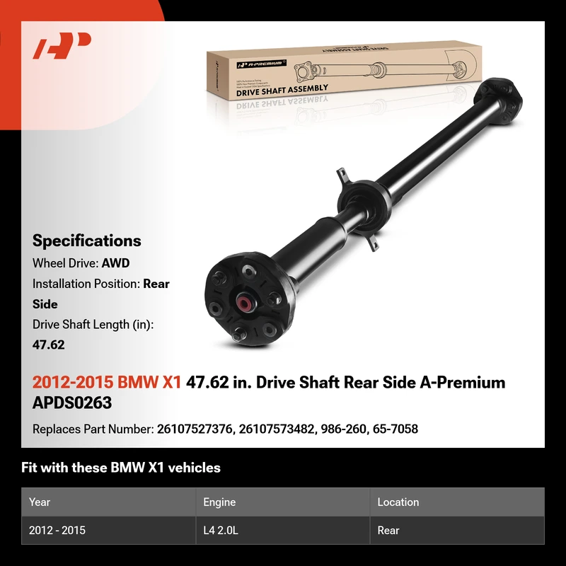 2012-2015 BMW X1 47.62 in. Drive Shaft Rear Side A-Premium APDS0263