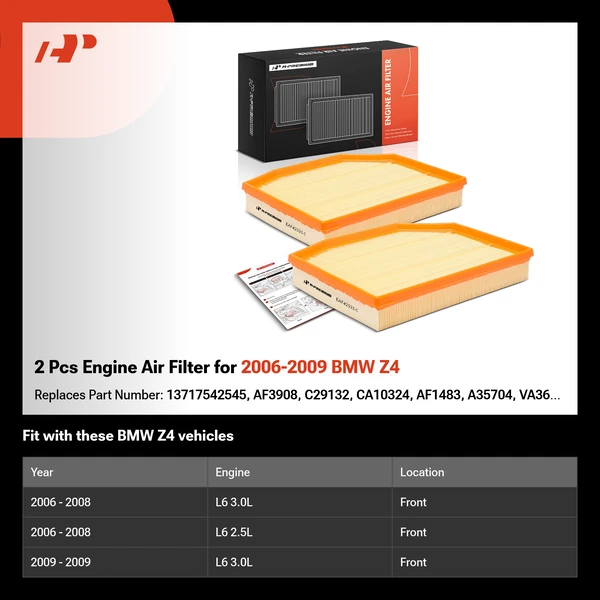 2 Pcs Engine Air Filter for 2006-2009 BMW Z4