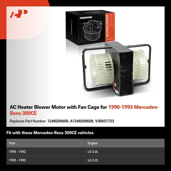 AC Heater Blower Motor with Fan Cage for 1990-1993 Mercedes-Benz 300CE