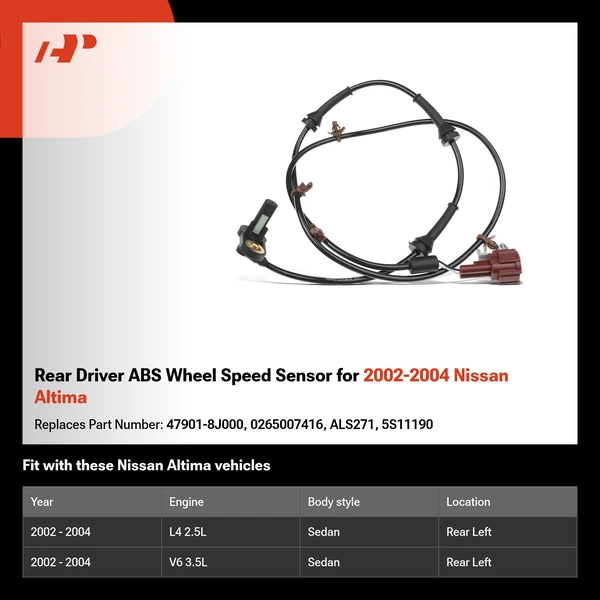 Rear Driver ABS Wheel Speed Sensor for 2002-2004 Nissan Altima