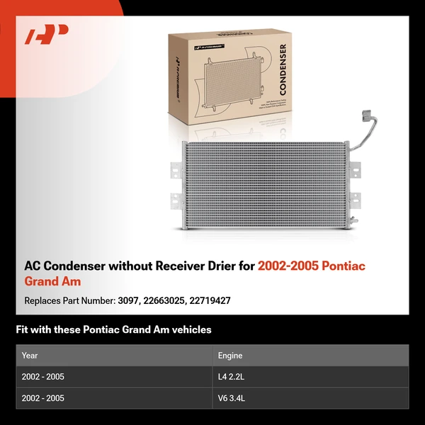 AC Condenser without Receiver Drier for 2002-2005 Pontiac Grand Am