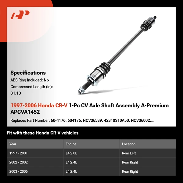 1997-2006 Honda CR-V 1-Pc CV Axle Shaft Assembly A-Premium APCVA1452