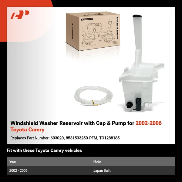 Windshield Washer Reservoir with Cap & Pump for 2002-2006 Toyota Camry