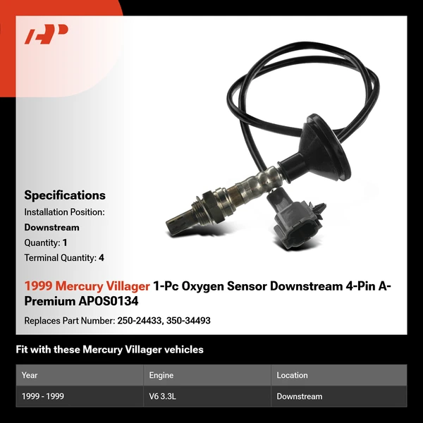 1999 Mercury Villager 1-Pc Oxygen Sensor Downstream 4-Pin A-Premium APOS0134
