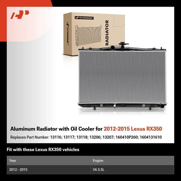 Aluminum Radiator with Oil Cooler for 2012-2015 Lexus RX350