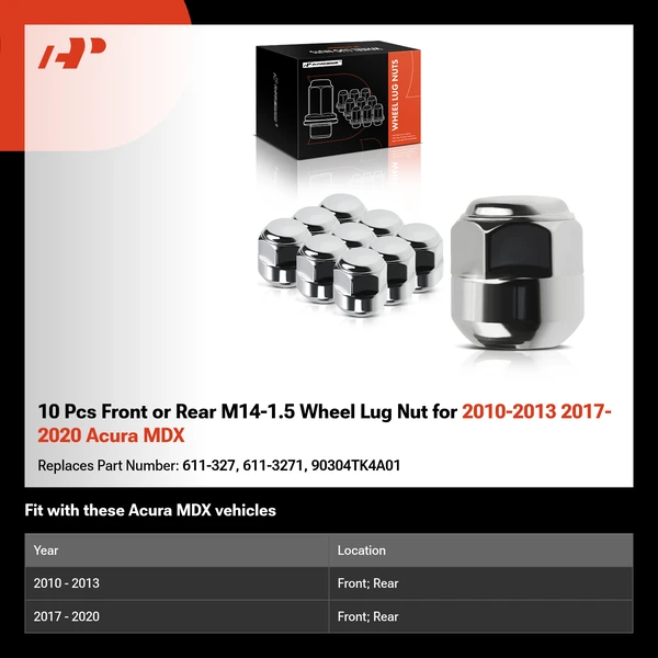 10 Pcs Front or Rear M14-1.5 Wheel Lug Nut for 2010-2013 2017-2020 Acura MDX