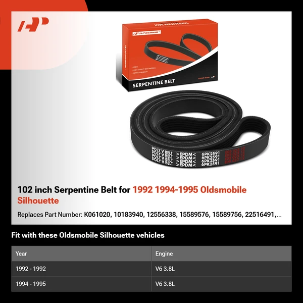 102 inch Serpentine Belt for 1992 1994-1995 Oldsmobile Silhouette