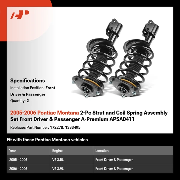 2005-2006 Pontiac Montana 2-Pc Strut and Coil Spring Assembly Set Front Driver & Passenger A-Premium APSA0411