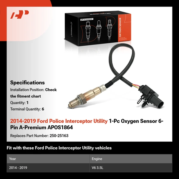 2014-2019 Ford Police Interceptor Utility 1-Pc Oxygen Sensor 6-Pin A-Premium APOS1864
