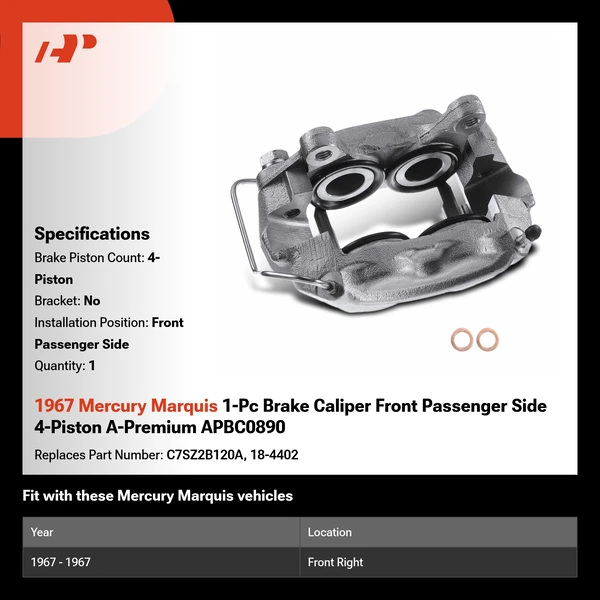 1967 Mercury Marquis 1-Pc Brake Caliper Front Passenger Side 4-Piston A-Premium APBC0890