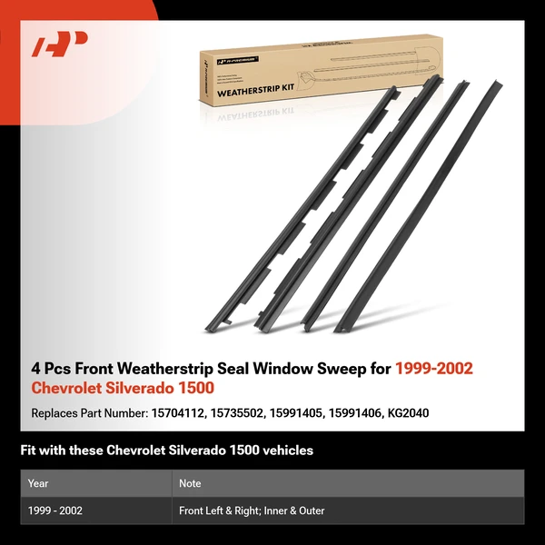 4 Pcs Front Weatherstrip Seal Window Sweep for 1999-2002 Chevrolet Silverado 1500