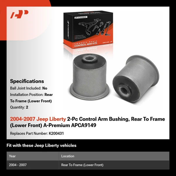 2004-2007 Jeep Liberty 2-Pc Control Arm Bushing, Rear To Frame (Lower Front) A-Premium APCA9149