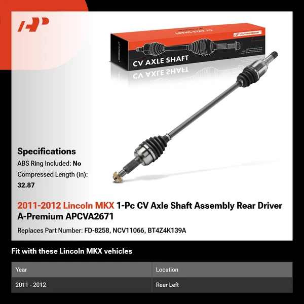 2011-2012 Lincoln MKX 1-Pc CV Axle Shaft Assembly Rear Driver A-Premium APCVA2671