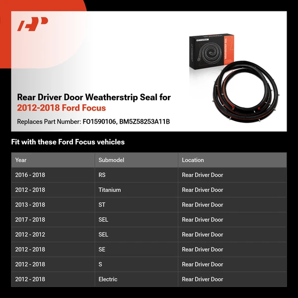 Rear Driver Door Weatherstrip Seal for 2012-2018 Ford Focus