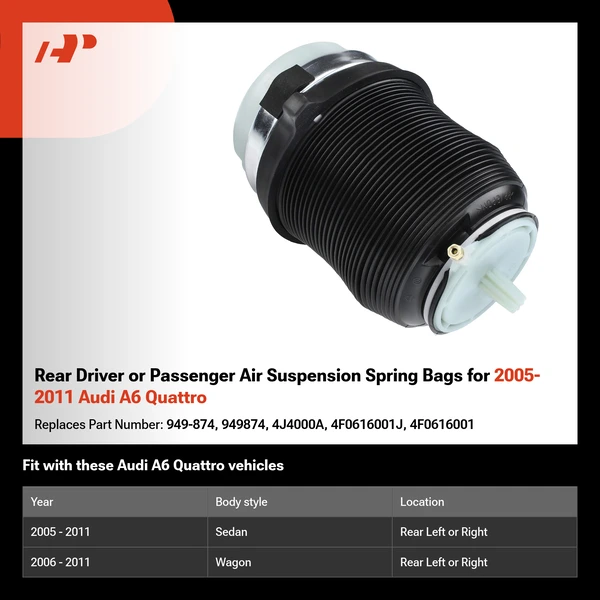 Rear Driver or Passenger Air Suspension Spring Bags for 2005-2011 Audi A6 Quattro