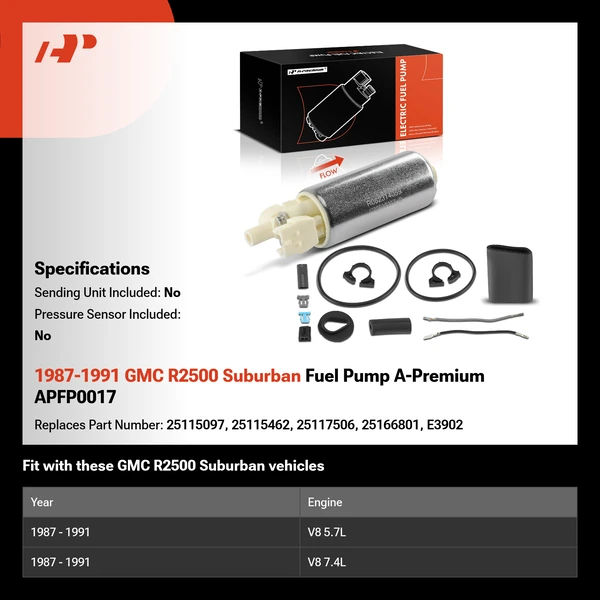 1987-1991 GMC R2500 Suburban Fuel Pump A-Premium APFP0017