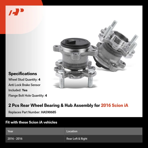 2 Pcs Rear Wheel Bearing & Hub Assembly for 2016 Scion iA