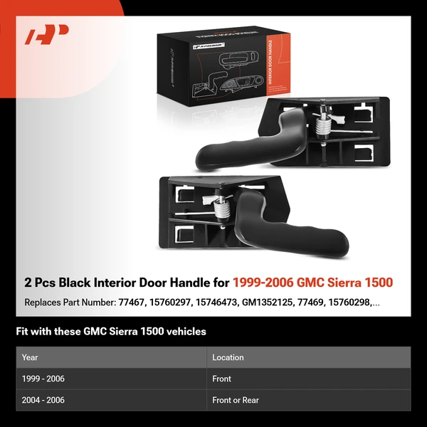 2 Pcs Black Interior Door Handle for 1999-2006 GMC Sierra 1500