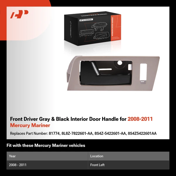 Front Driver Gray & Black Interior Door Handle for 2008-2011 Mercury Mariner