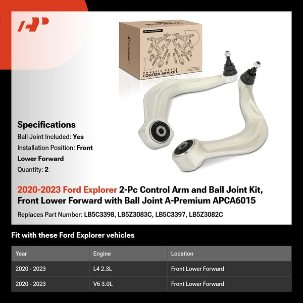 2020-2023 Ford Explorer 2-Pc Control Arm and Ball Joint Kit, Front Lower Forward with Ball Joint A-Premium APCA6015