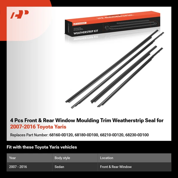 4 Pcs Front & Rear Window Moulding Trim Weatherstrip Seal for 2007-2016 Toyota Yaris