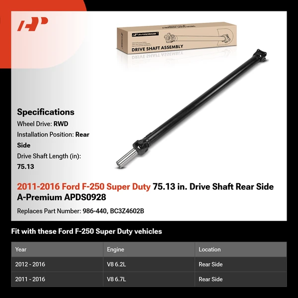 2011-2016 Ford F-250 Super Duty 75.13 in. Drive Shaft Rear Side A-Premium APDS0928