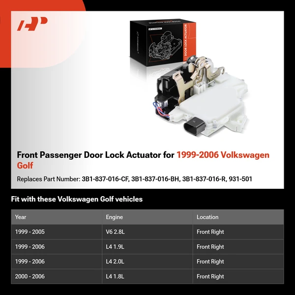 Front Passenger Door Lock Actuator for 1999-2006 Volkswagen Golf